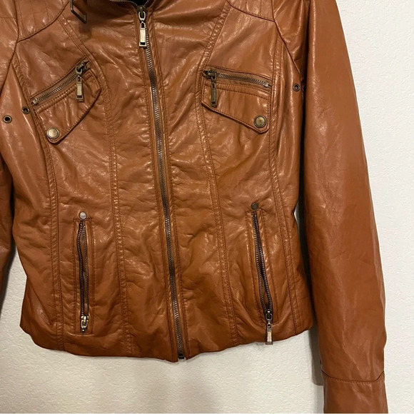 J2 faux leather camel brown jacket juniors size medium moto style - Picture 4 of 16